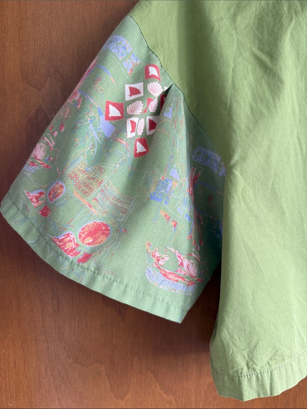 Bayo brand Green Button-Up Shirt with Scenic Print Flutter Sleeves - Picture 3 of 5